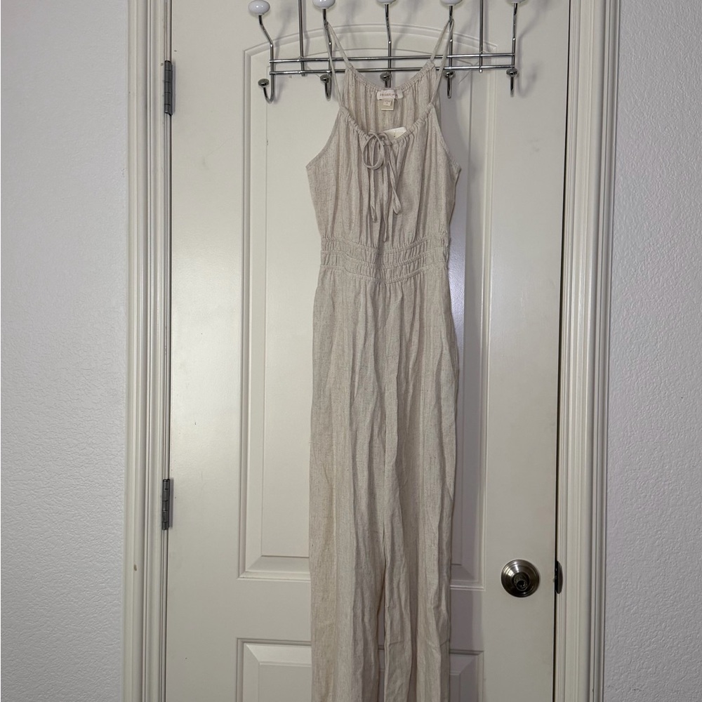 Monteau Beige Linen Blend Jumpsuit